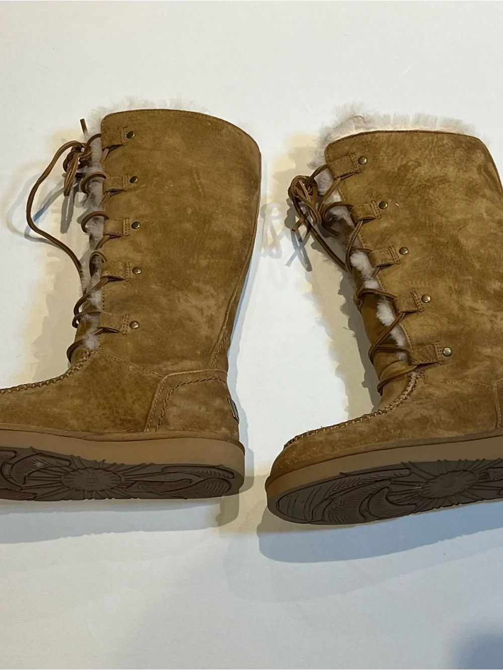 UGG Appalachin Tall Lace Up Shearling Boots Chestnut